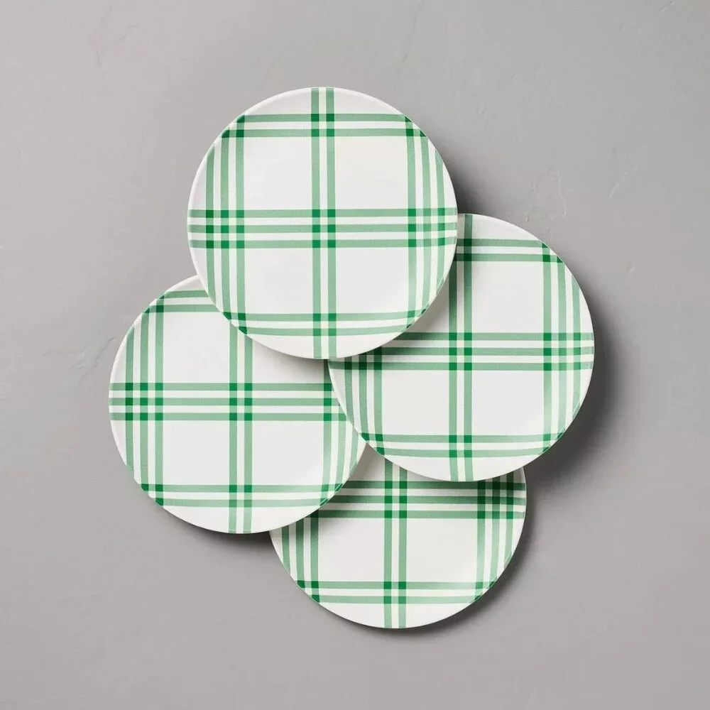 4pk Stripe Plaid Melamine Salad Plates Green - Hearth & Hand Magnolia,‎ Target